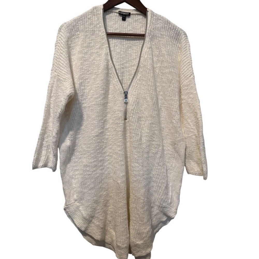 EXPRESS Cream Knit 3/4 Sleeve Sweater Women Sz M Layering Minimalist - Picture 1 of 7